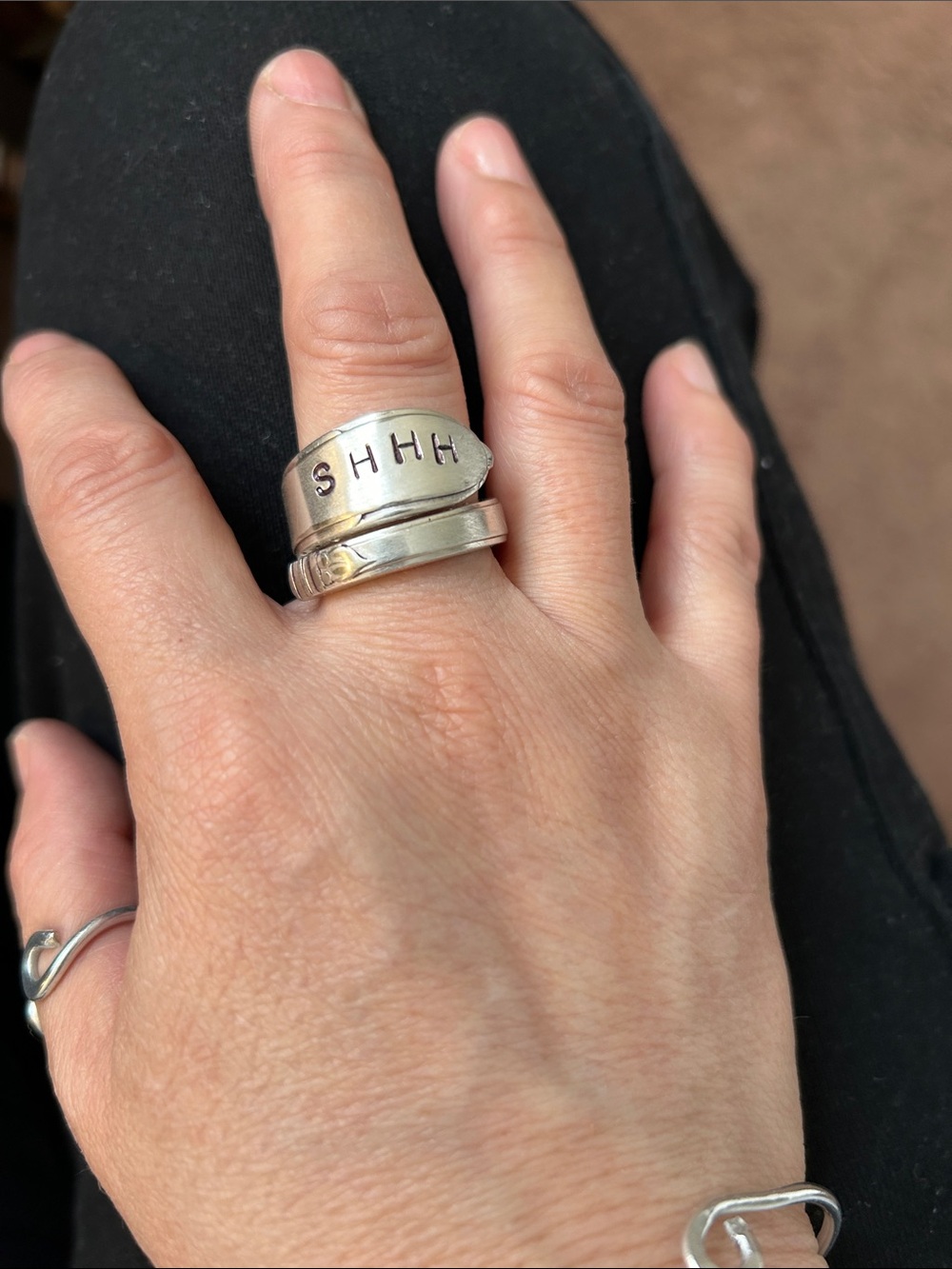 Silver Plated 'SHHH' Statement Ring - Wrap-Spiral
